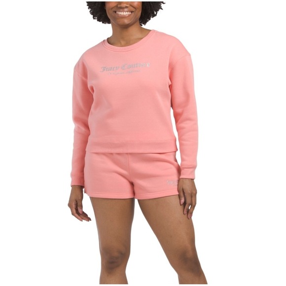 Coral Loungewear Juicy Couture Peach Sweatshirt & Shorts Set Sleep Size L NWT - Picture 1 of 2